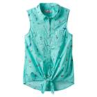 Girls 7-16 So&reg; Button-down Patterned Tie-front Top, Girl's, Size: 7-8, Turquoise/blue (turq/aqua)