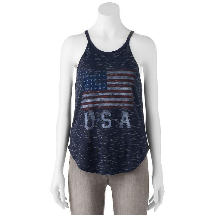Juniors' U.s.a. Graphic Halter Tank, Girl's, Size: Small, Blue (navy)