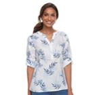Women's Croft & Barrow&reg; Print Roll-tab Henley Top, Size: Xl, Light Blue