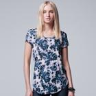 Women's Simply Vera Vera Wang Print Scoopneck Tee, Size: Medium, Dark Grey