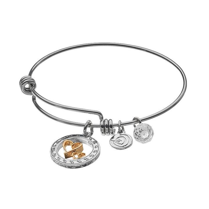 Love This Life Crystal Mother & Daughter Heart Charm Bangle Bracelet, Women's, Size: 8.25, White