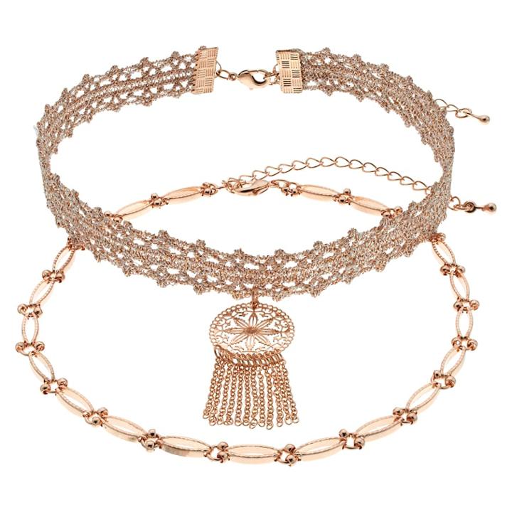 Choker Medallion Fringe Necklace, Women's, Lt Brown