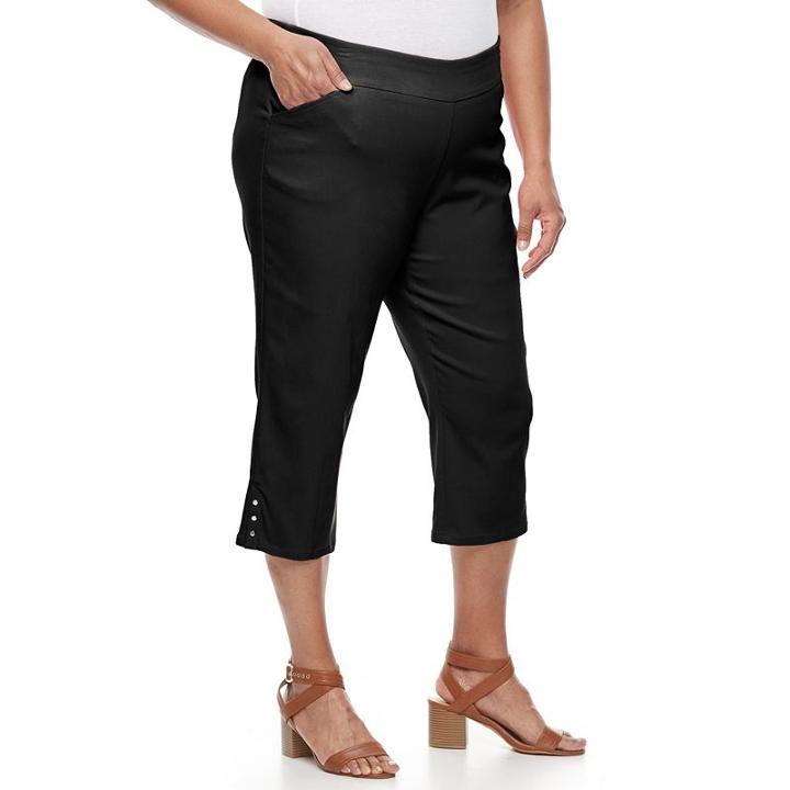 Plus Size Napa Valley Embellished Pull-on Capris, Women's, Size: 22 W, Black
