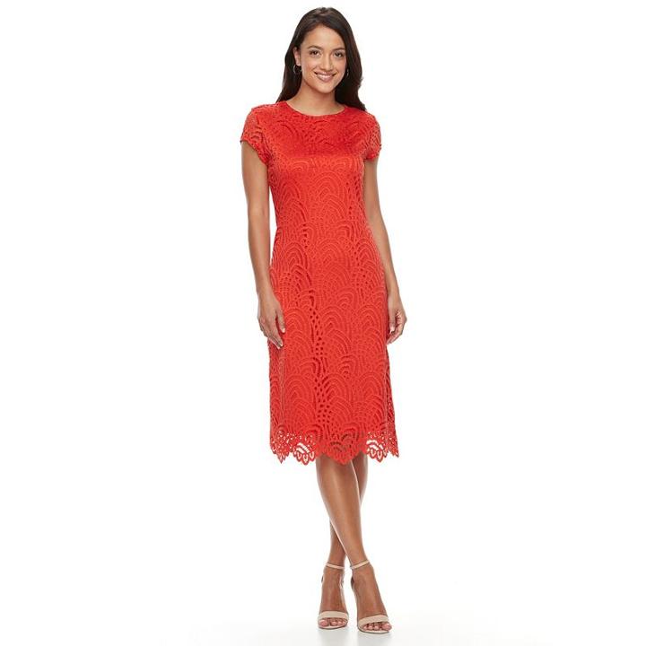 Women's Sharagano Lace Scalloped Hem Dress, Size: 12, Orange Oth