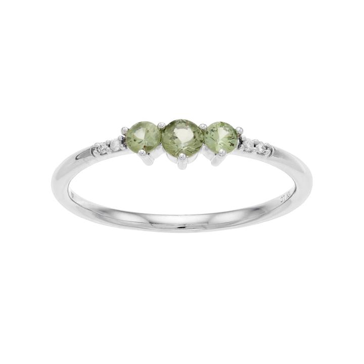 Lc Lauren Conrad 10k White Gold Green Sapphire & Diamond Accent 3-stone Ring, Women's, Size: 6