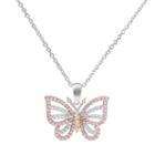 Tri Tone 18k Gold Over Silver Cubic Zirconia Butterfly Pendant Necklace, Women's, Size: 18, Multicolor