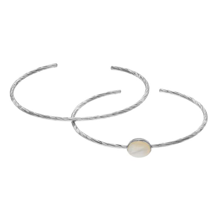 Olive & Ivy Silver Plated Mother-of-pearl Cuff Bracelet Set, Women's, White