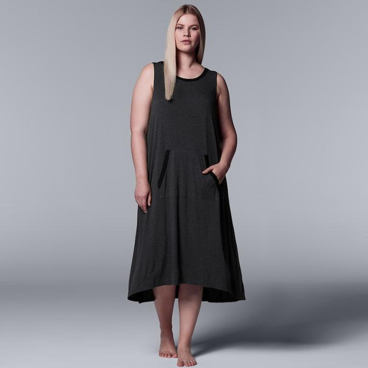 Plus Size Simply Vera Vera Wang Long Chemise, Women's, Size: 3xl, Grey (charcoal)