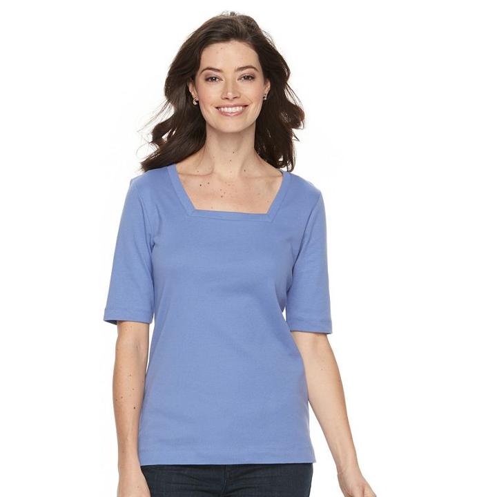 Women's Croft & Barrow&reg; Squareneck Tee, Size: Xs, Blue (navy)