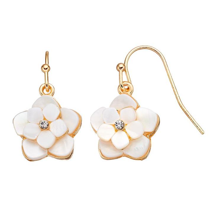 Lc Lauren Conrad Mother-of-pearl Tiered Flower Nickel Free Drop Earrings, Women's, White Oth