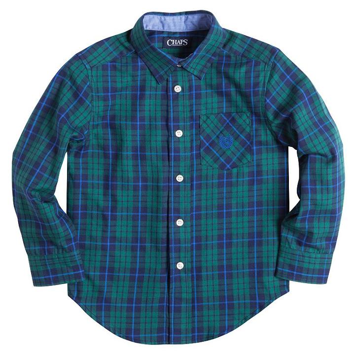 Boys 4-7 Chaps Long Sleeve Woven Plaid Button-down Shirt, Boy's, Size: 4, Green