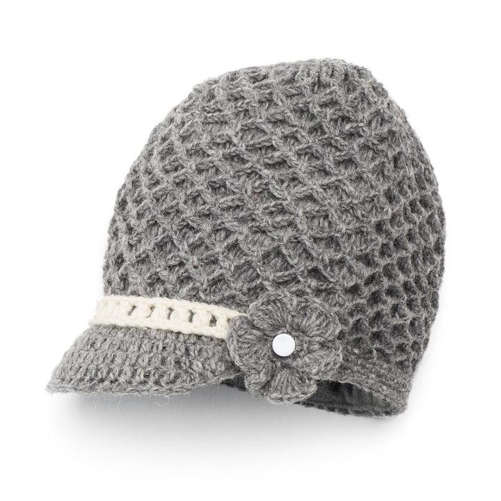 Sijjl Women's Crochet Brim Wool Beanie, Grey