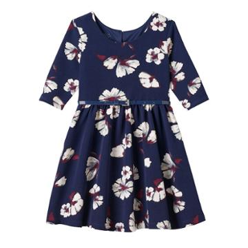 Girls 4-6x Marmellata Classics Floral Dress With Patent Belt, Girl's, Size: 4, Blue (navy)