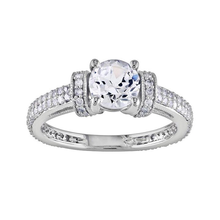 10k White Gold Lab-created White Sapphire And 1/2-ct. T.w. Diamond Ring, Women's, Size: 8