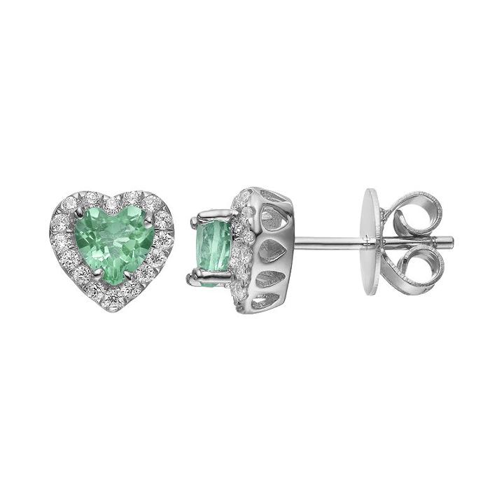 Rebecca Sloane Green Obsidian & Cubic Zirconia Platinum Over Silver Heart Halo Stud Earrings, Women's