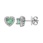 Rebecca Sloane Green Obsidian & Cubic Zirconia Platinum Over Silver Heart Halo Stud Earrings, Women's