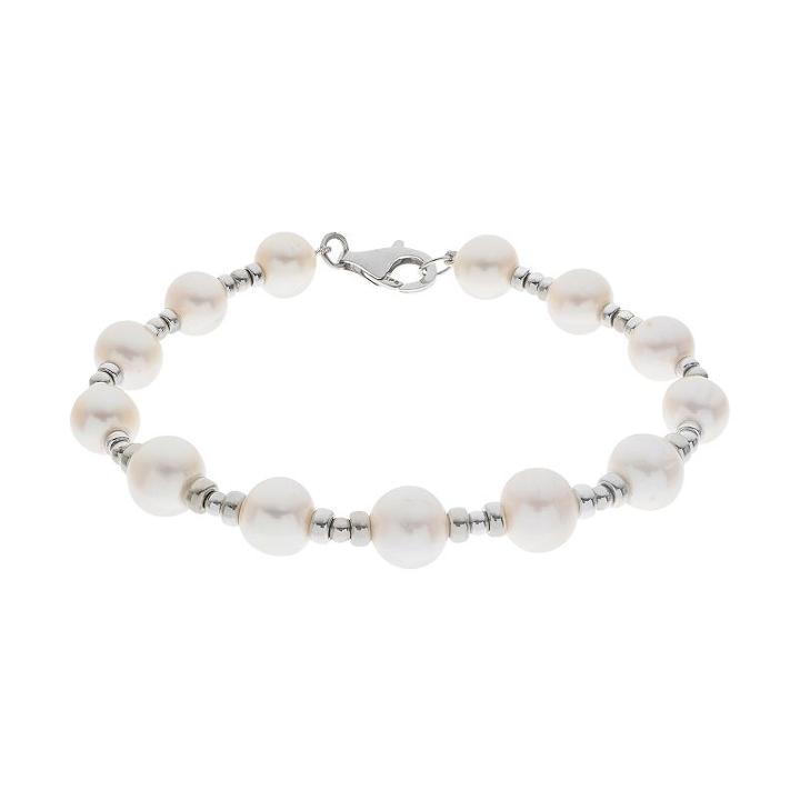 Pearlustre By Imperial Sterling Silver Freshwater Cultured Pearl Station Bracelet, Women's, Size: 7.5, White