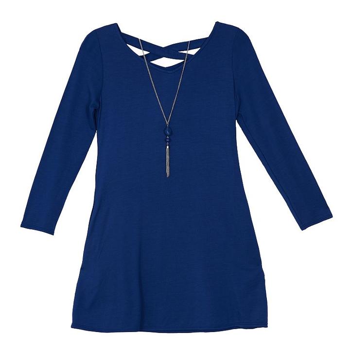 Girls 7-16 Iz Amy Byer Lace-up Back Dress With Necklace, Size: Xl, Blue