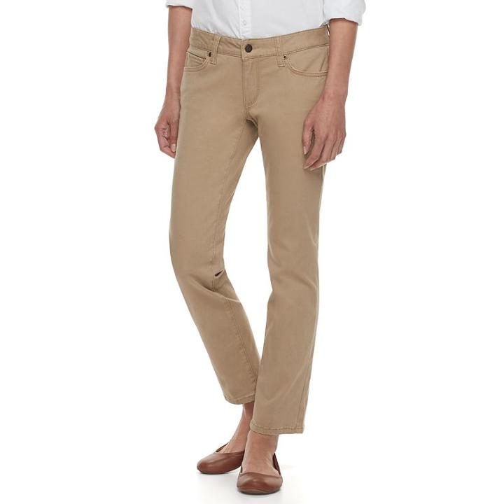 Petite Sonoma Goods For Life&trade; Twill Straight-leg Pants, Women's, Size: 8 Petite, Beig/green (beig/khaki)