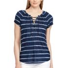 Women's Chaps Printed Lace-up Top, Size: Xs, Blue