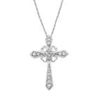 Sterling Silver 1/4 Carat T.w. Diamond Cross Pendant Necklace, Women's, Size: 18, White
