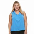 Plus Size Dana Buchman Printed Knot-front Top, Women's, Size: 0x, Med Blue