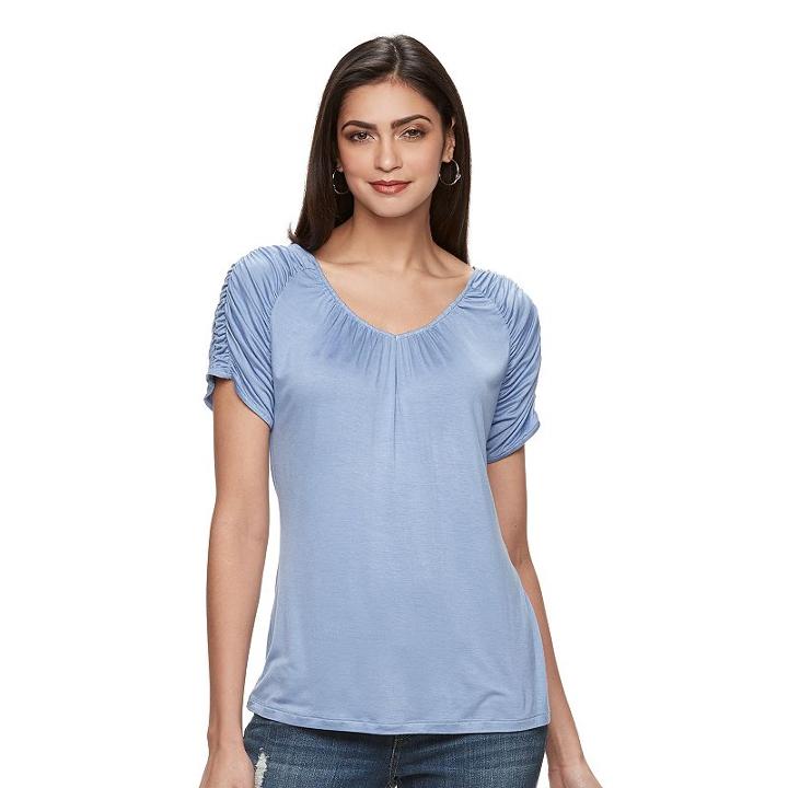 Petite Jennifer Lopez Ruched V-neck Tee, Women's, Size: Xs Petite, Blue (navy)