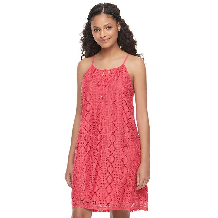 Juniors' Lily Rose Tie-neck Lace Shift Dress, Girl's, Size: Xs, Dark Pink