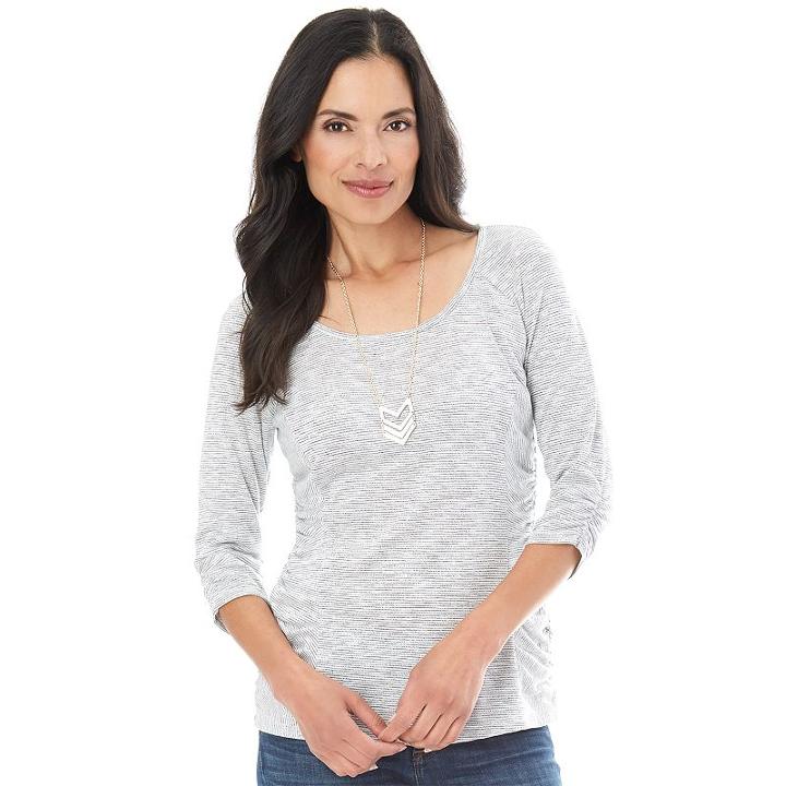 Ab Studio, Women's Ruched Scoopneck Top, Size: Medium, White Oth