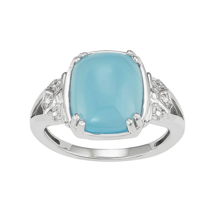 Sterling Silver Blue Chalcedony Cabochon & Diamond Accent Ring, Women's, Size: 8