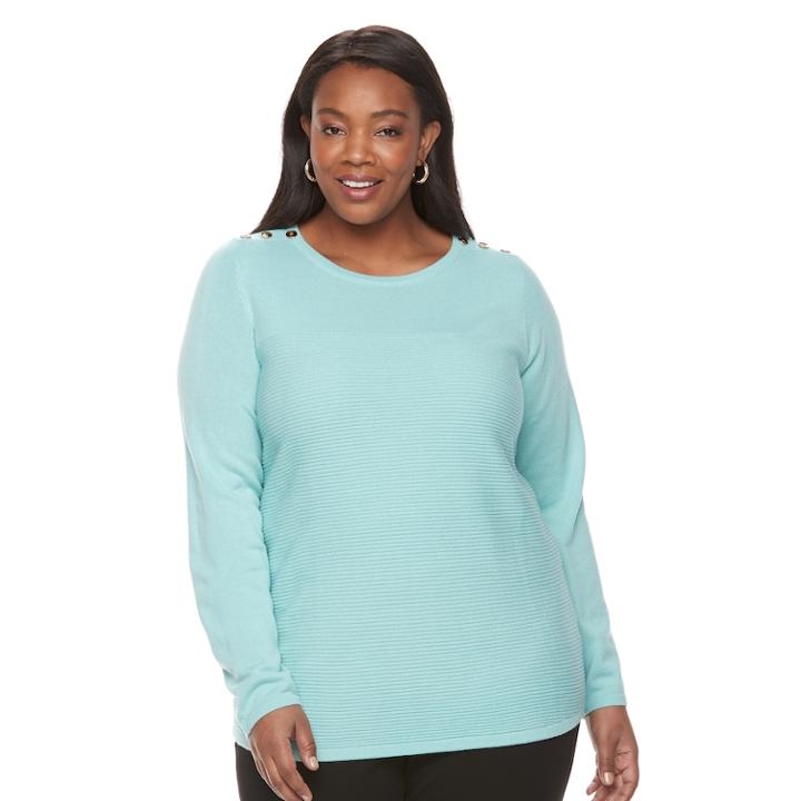 Plus Size Croft & Barrow&reg; Button Shoulder Sweater, Women's, Size: 1xl, Turquoise/blue (turq/aqua)