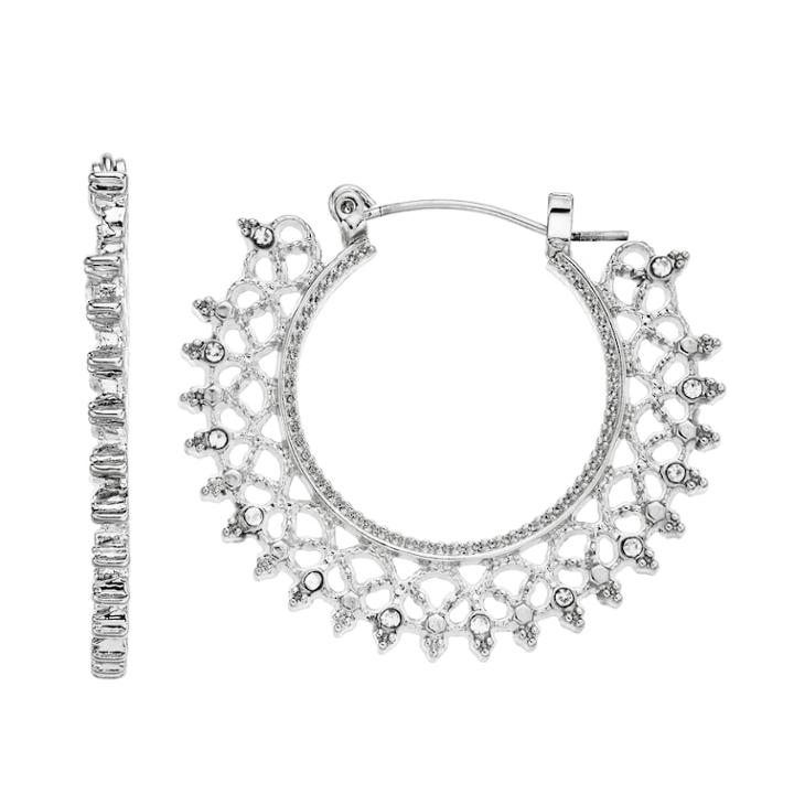 Filigree Hoop Earrings, Women's, Grey