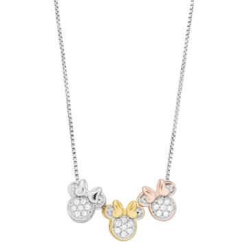 Disney's Minnie Mouse Tri-tone Cubic Zirconia Necklace By Timeless Sterling Silver, Women's, White