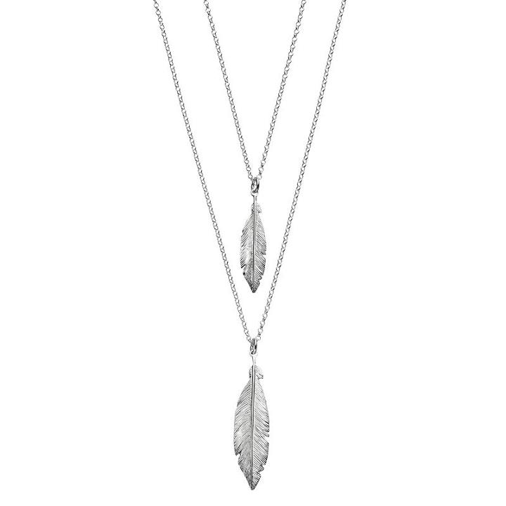 Sterling Silver Double Strand Feather Pendant Necklace, Women's, Size: 17