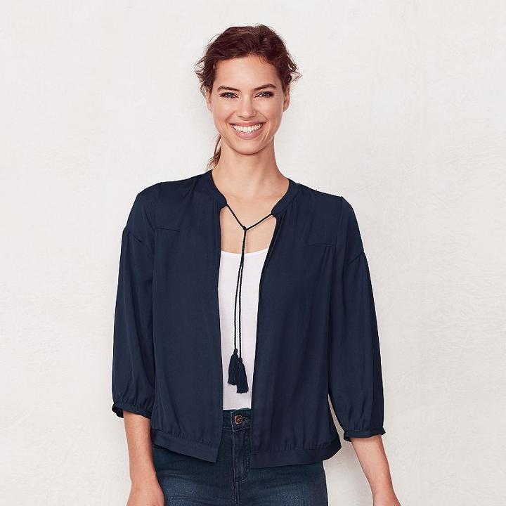 Women's Lc Lauren Conrad Embroidered Bomber Jacket, Size: M-l, Blue