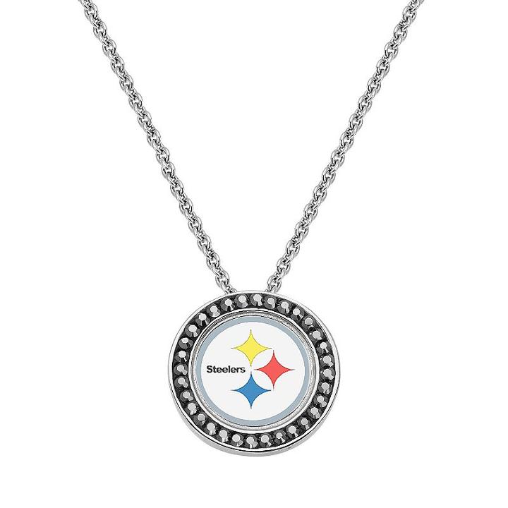 Pittsburgh Steelers Team Logo Crystal Pendant Necklace - Made With Swarovski Crystals, Women's, Size: 18, Black