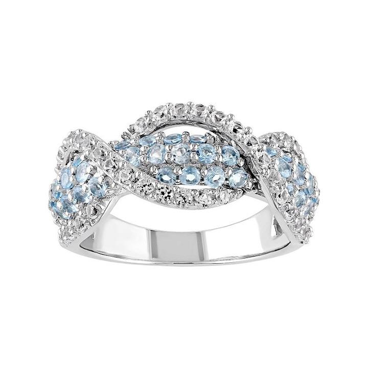 Lab-created White Sapphire & Swiss Blue Topaz Sterling Silver Swirl Ring, Women's, Size: 9