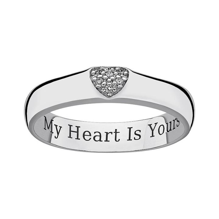 Sweet Sentiments Sterling Silver Cubic Zirconia Heart Band Ring, Women's, Size: 12, Grey