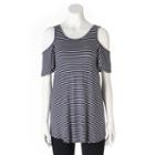 Women's Olivia Sky Striped Cold-shoulder Tee, Size: Xl, Turquoise/blue (turq/aqua)