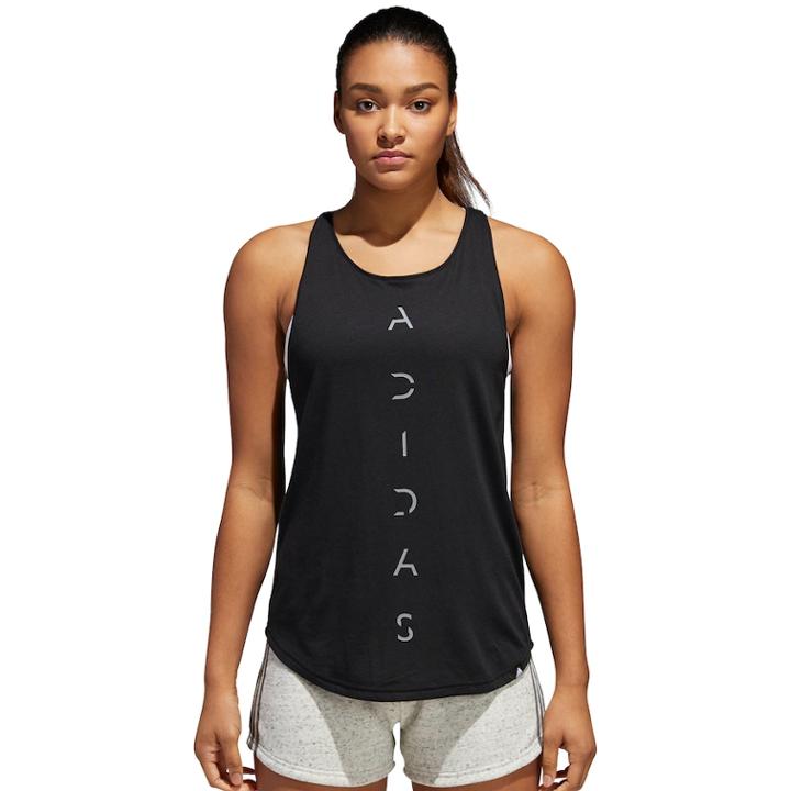 Women's Adidas Essential Vertical Print Racerback Tank, Size: Small, Black