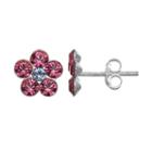 Charming Girl Sterling Silver Crystal Flower Stud Earrings - Made With Swarovski Crystals - Kids, Pink