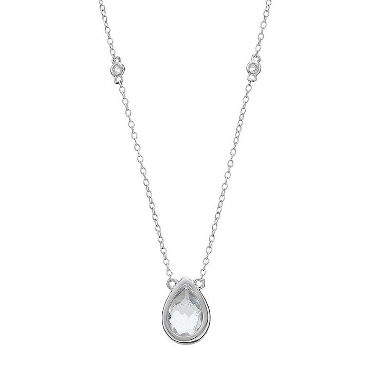 Sterling Silver White Topaz Teardrop Necklace, Women's, Size: 18