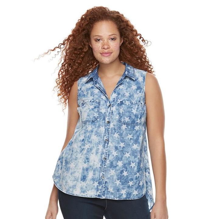 Plus Size Rock & Republic&reg; Sleeveless Button Down Denim Top, Women's, Size: 2xl, Blue