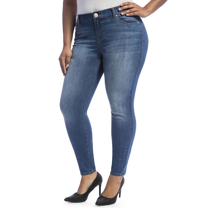 Juniors' Plus Size Crave Faded Skinny Jeans, Girl's, Size: 16 W, Med Blue