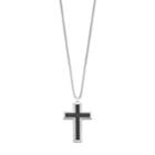 Lynx Men's Two Tone Stainless Steel Textured Cross Pendant Necklace, Size: 24, Black