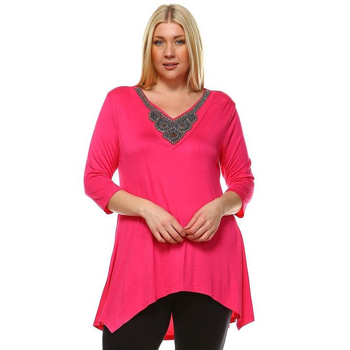Plus Size White Mark Beaded High-low Hem Tunic, Women's, Size: 3xl, Pink Other