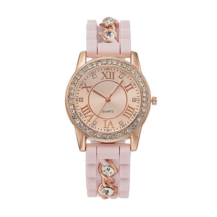 Women's Crystal Chain Watch, Size: Medium, Pink