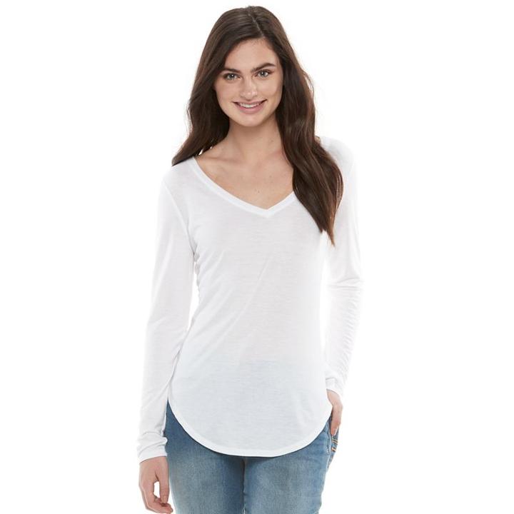 Juniors' So&reg; Long Sleeve V-neck Tee, Teens, Size: Xl, White