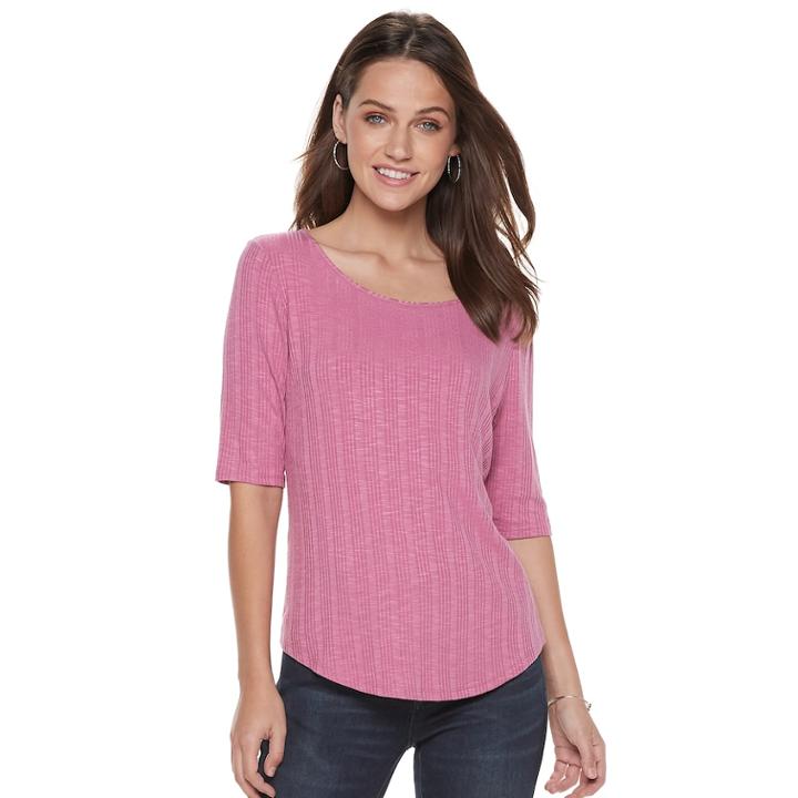 Women's Apt. 9® Essential Elbow-sleeve Tee, Size: Small, Med Pink