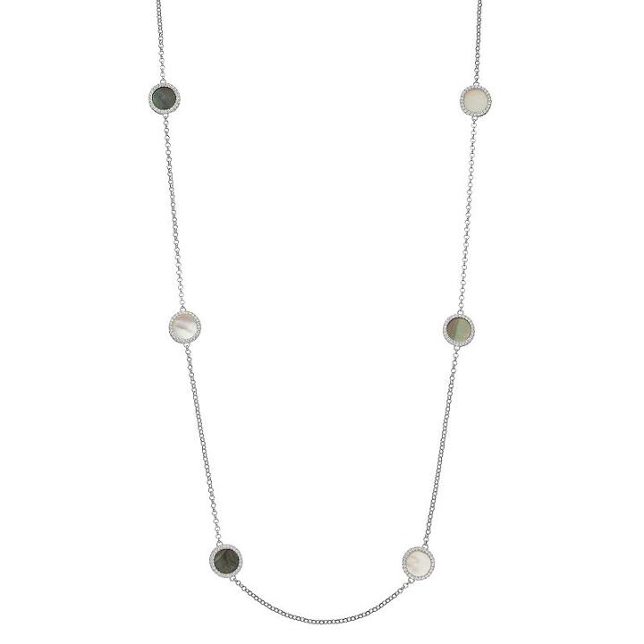 Sterling Silver Gemstone & Cubic Zirconia Halo Long Necklace, Women's, Size: 32, Black